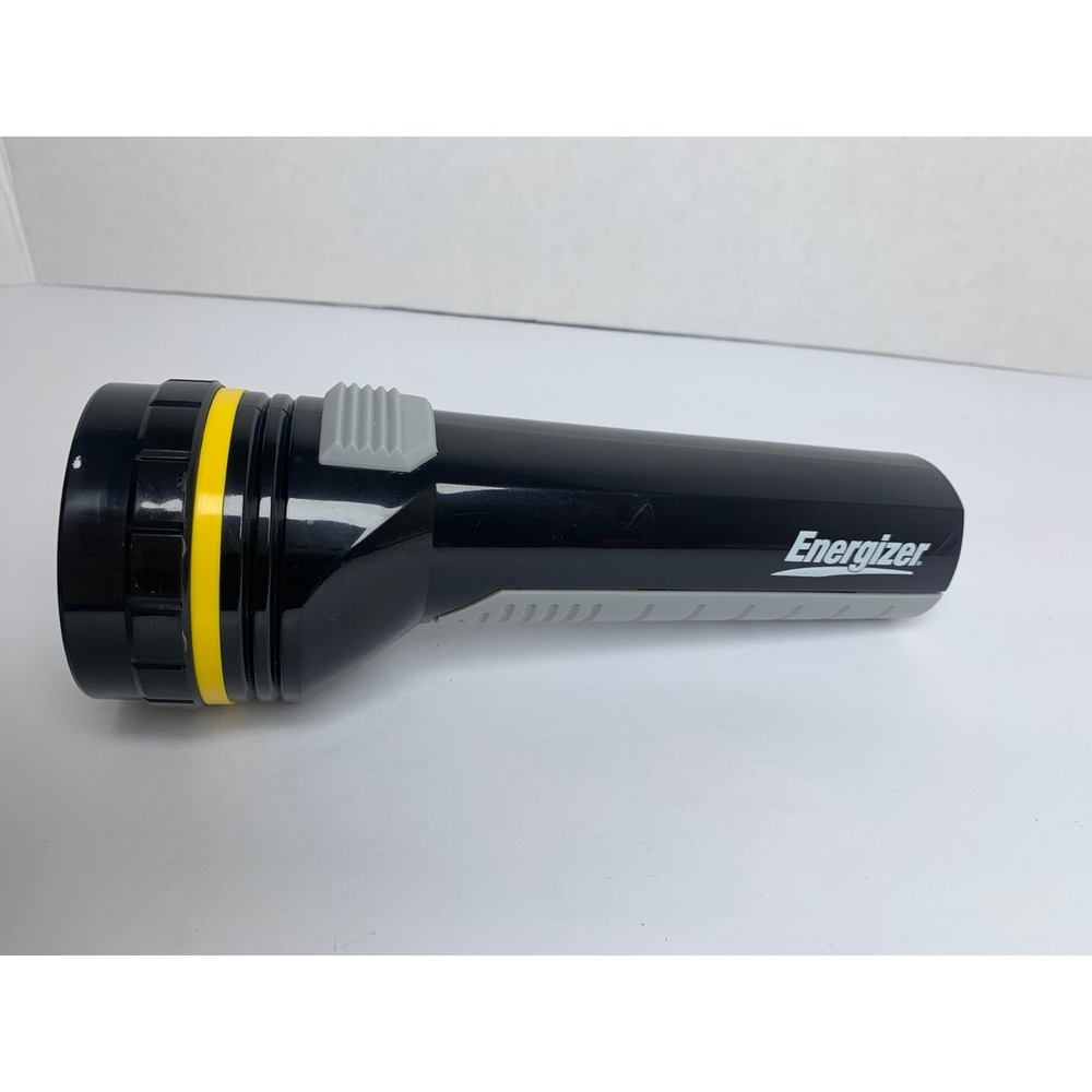 Energizer Handheld Flashlight Black Grey Grip Yellow Accent Emergency Light 7.5"